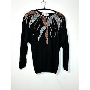Vintage Gladys Bagley Sweater Womens Medium Silk Angora Sequin Crew‎ Pullover GB